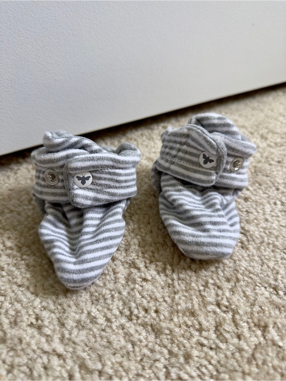 Burt's Bees Baby Gray & White Striped Snap Cuff Booties